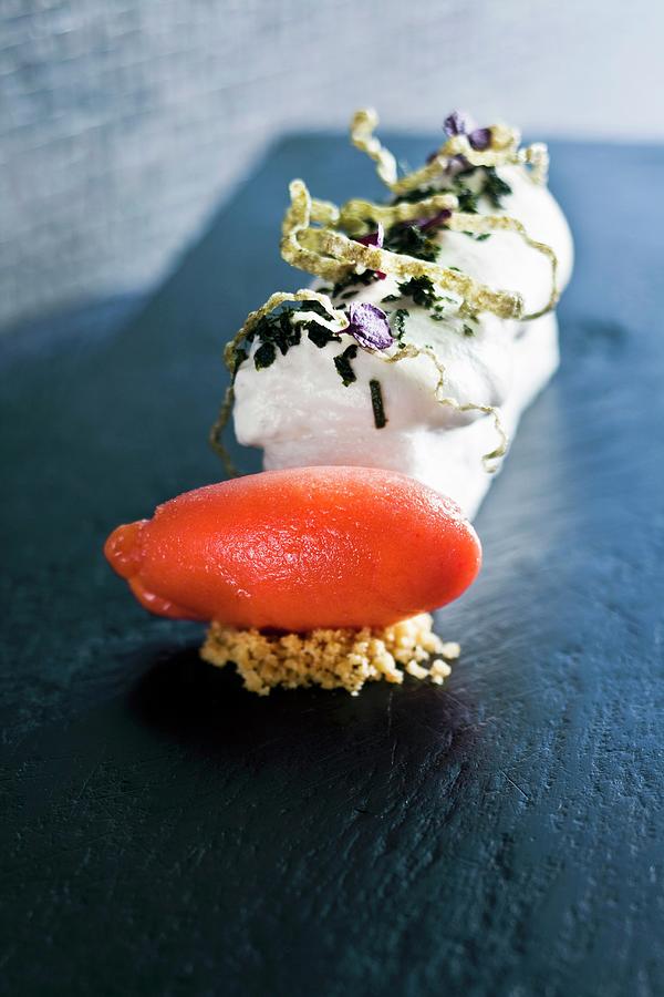 Blood Orange Sorbet With Coconut And Seaweed Photograph by Jalag / Markus Bassler