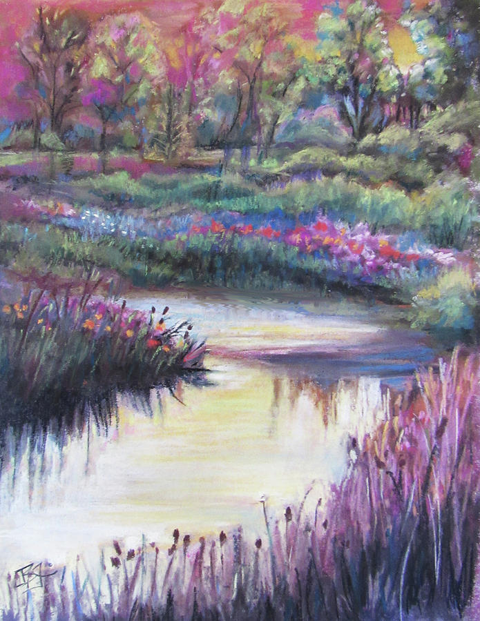 Blooming Along the Bank Pastel by Jean Batzell Fitzgerald