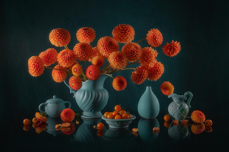 Flower Photograph - Blooming Dahlias by Lydia Jacobs