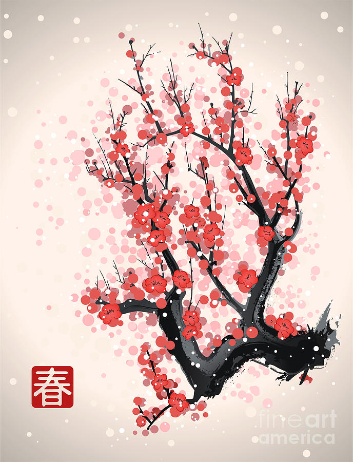 Harmony Digital Art - Blooming Flowers On The Tree Branch by Yevhen Tarnavskyi Harmony Digital Art - Blooming Flowers On The Tree Branch by Yevhen Tarnavskyi