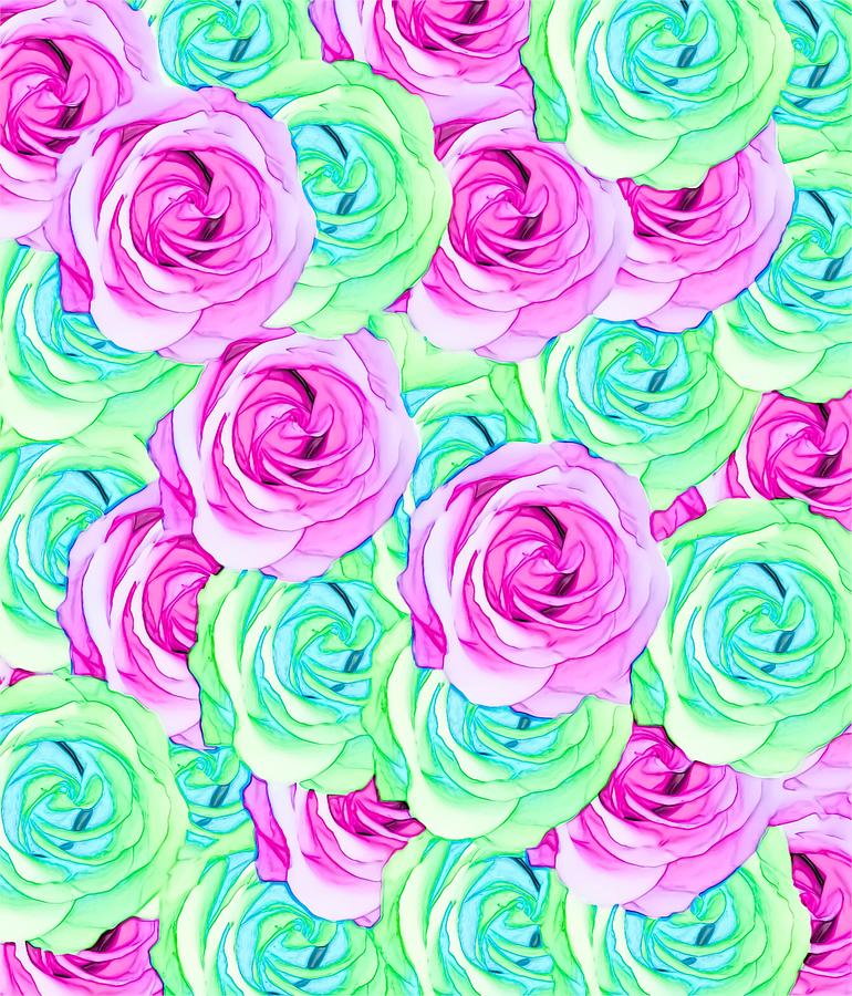 Blooming Rose Texture Pattern Abstract Background In Pink And Green Digital Art