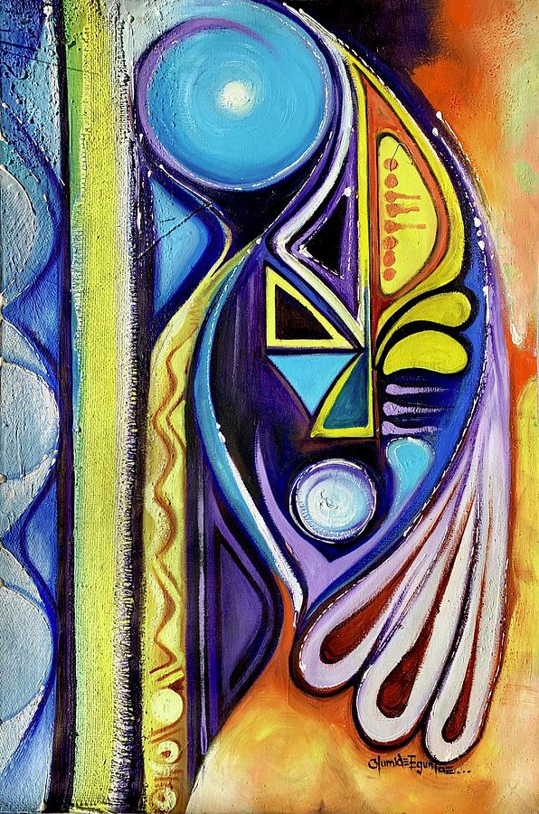 Blue Abstract Painting by Olumide Egunlae