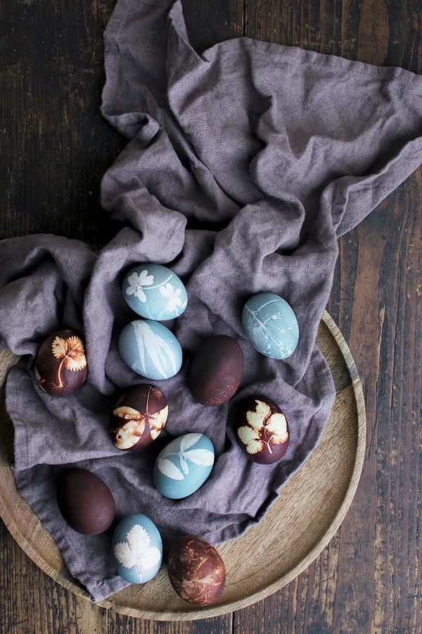 Blue And Brown Easter Eggs On A Cloth Photograph by Justina Ramanauskiene