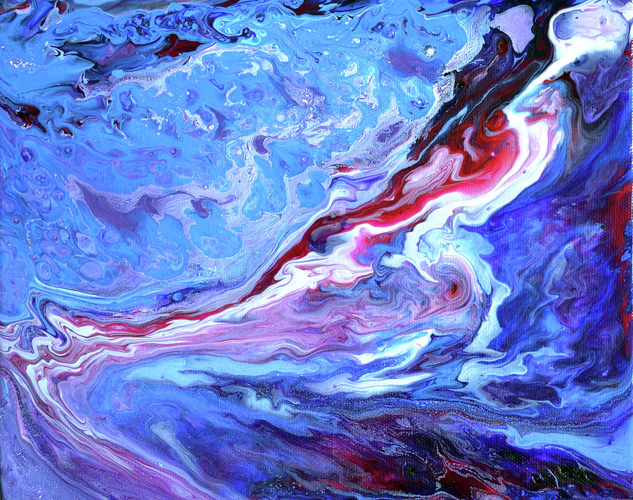 Blue and cheerful - Abstract Fluid Acrylic 4 Painting by Uma Krishnamoorthy