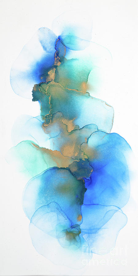Blue and Gold Petals Abstract Painting by Alissa Beth Photography