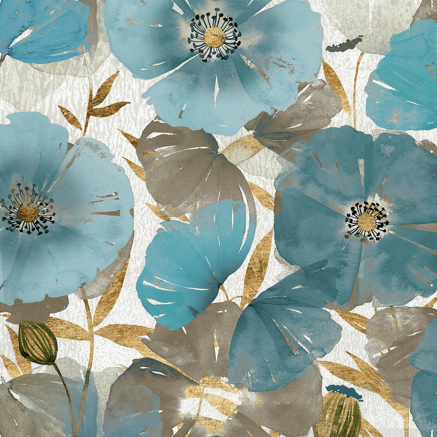 Blue And Gold Poppies II Painting by Studio W