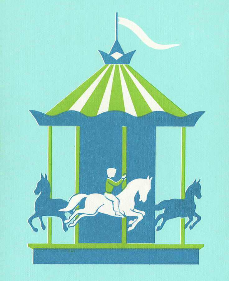 Vintage Drawing - Blue and Green Merry-go-Round by CSA Images