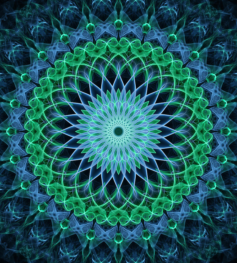 Blue and green tone mandala Digital Art by Jaroslaw Blaminsky