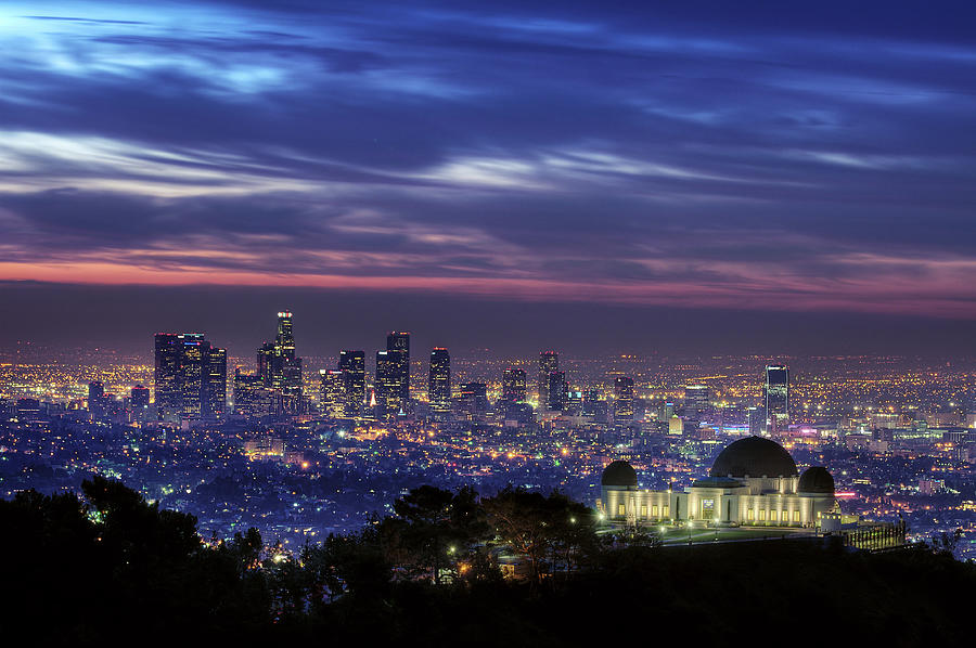 Blue And Pink Los Angeles At Sunrise Photograph by Aaron Kiely