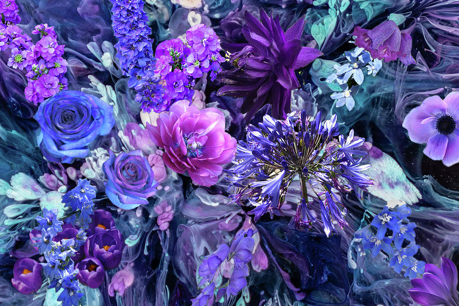 Blue and Purple Flowers Digital Art by Lisa Yount