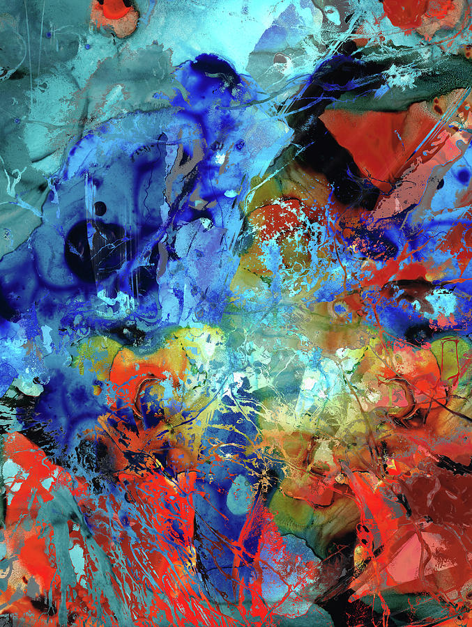 Blue And Red Abstract - No Limits - Sharon Cummings Painting by Sharon Cummings