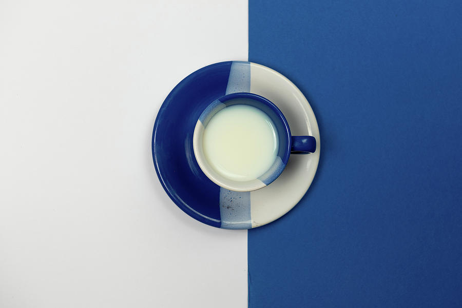 Blue And White Coffee Mug With Fresh Milk Photograph