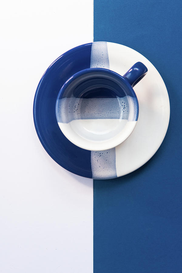 Blue And White Empty Coffee Mug Photograph