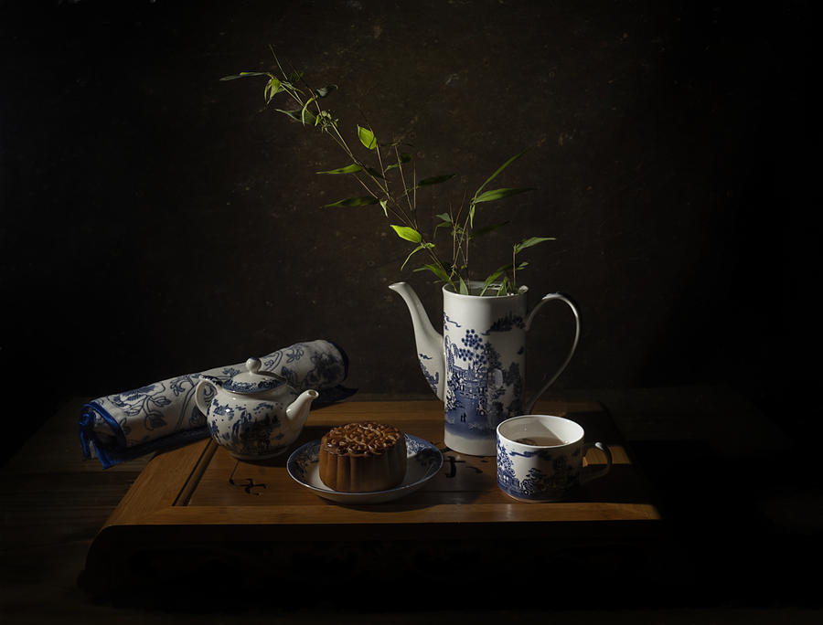 Still Life Photograph - Blue And White Porcelain Tea Set by John-mei Zhong