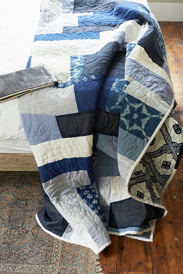 Blue And White Quilt On Bed Photograph by Catherine Gratwicke