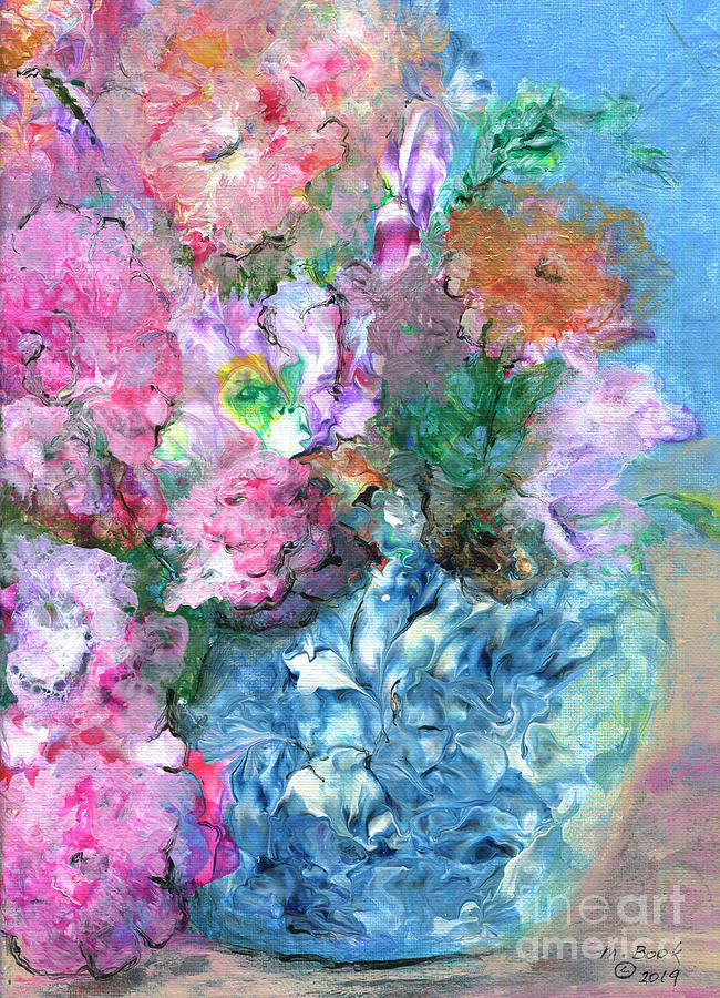Blue and White Vase with Flowers Painting by Marlene Book
