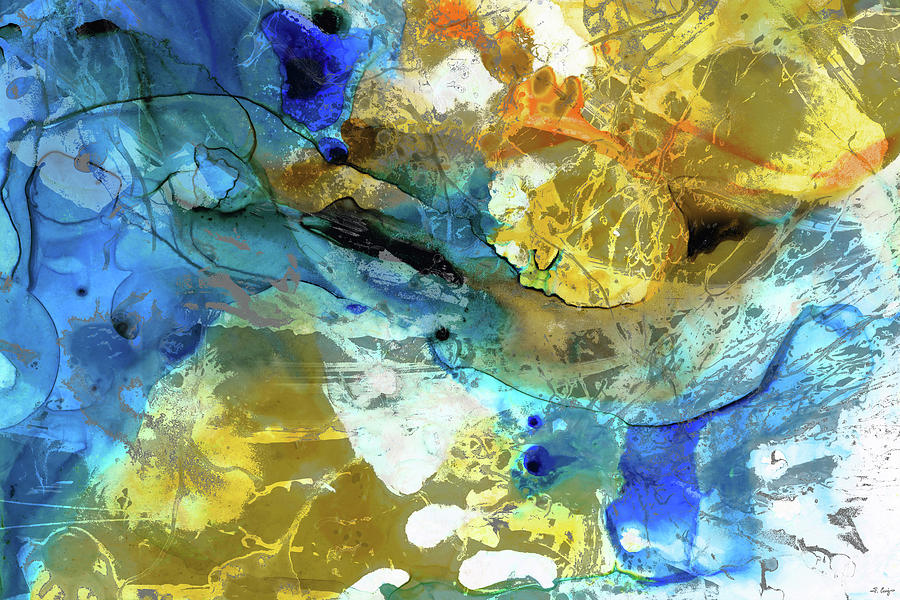 Blue and Yellow Abstract Art - Blue River - Sharon Cummings Painting by Sharon Cummings