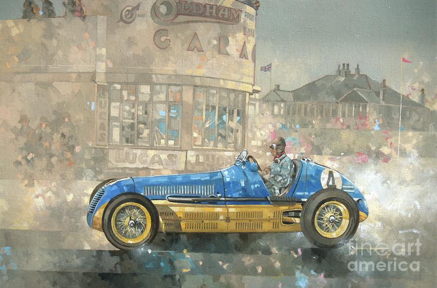Car Painting - Blue And Yellow Maserati Of Bira by Peter Miller