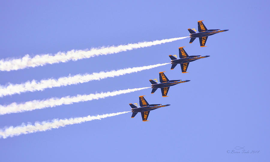 Blue Angels Diagonal Formation With Jet Streams Photograph by Brian Tada