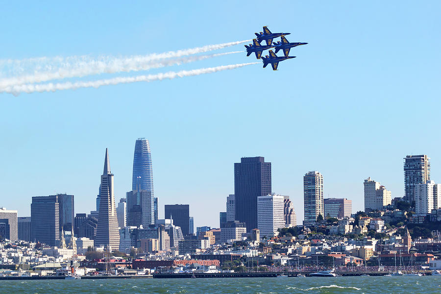 Blue Angels Diamond Formation and San Francisco  Photograph by Rick Pisio