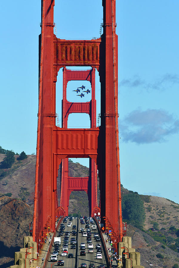 Blue Angels Framed By Golden Gate Bridge Photograph By Surjanto Suradji