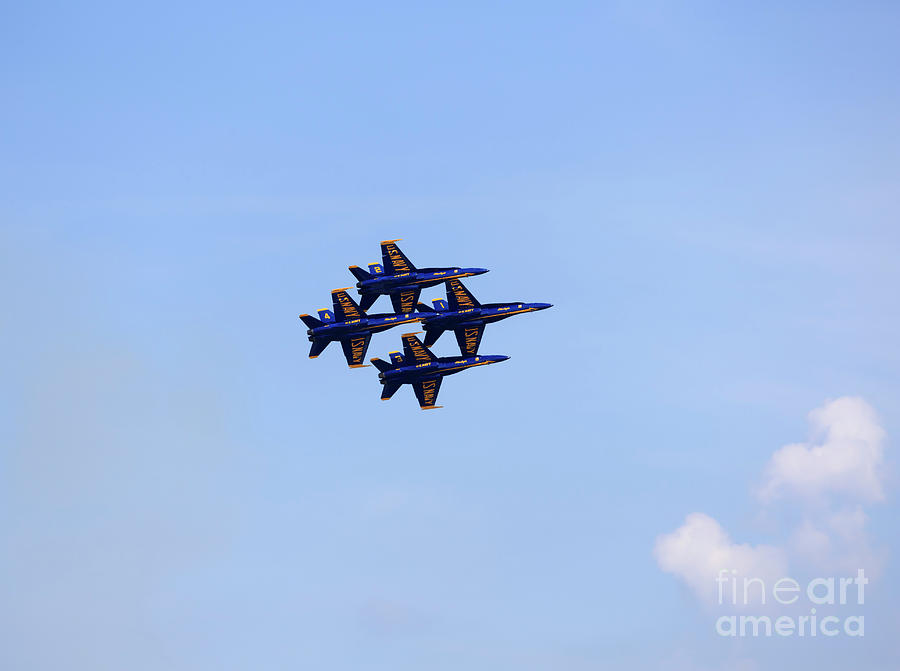 Blue Angels in diamond formation at Cleveland Air Show 2018 Photograph by Louise Heusinkveld