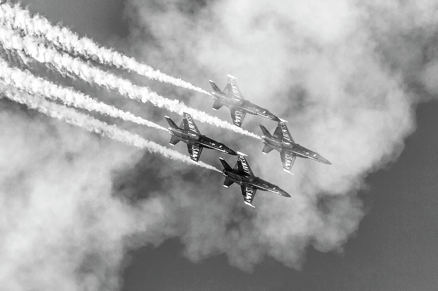 Blue Angels in the Clouds B W Photograph by Bonnie Follett