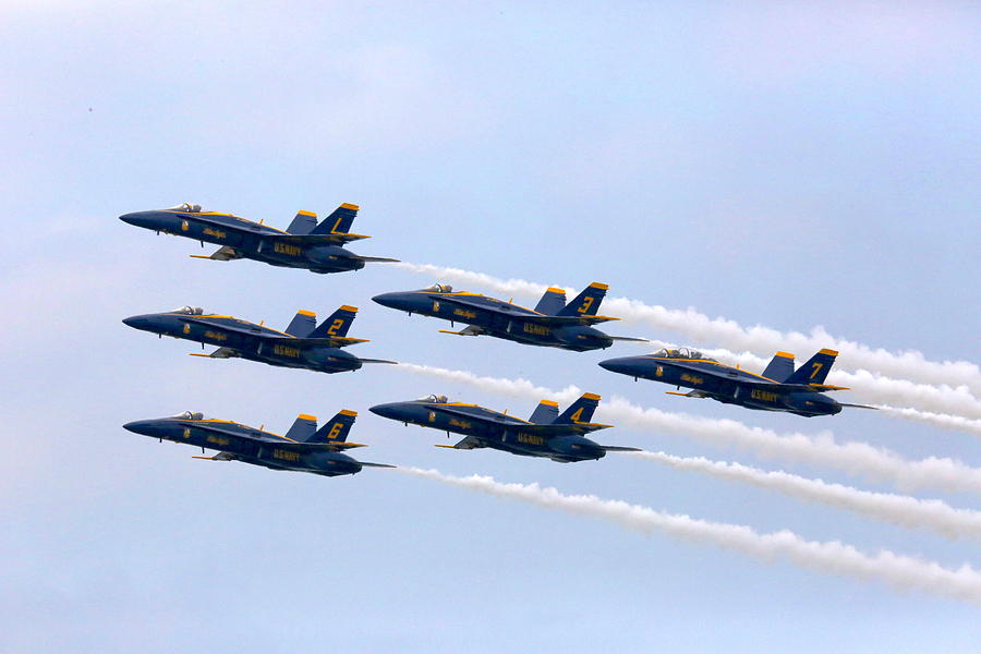 Planes Photograph - Blue Angles in Traverse City by Jerry Stutzman