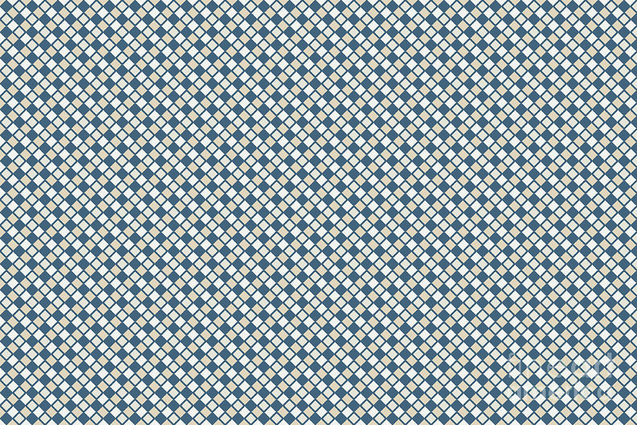 Abstract Digital Art - Blue Beige Abstract Rippled Diamond Square Grid Pattern Inspired By Chinese Porcelain by PIPA Fine Art - Simply Solid