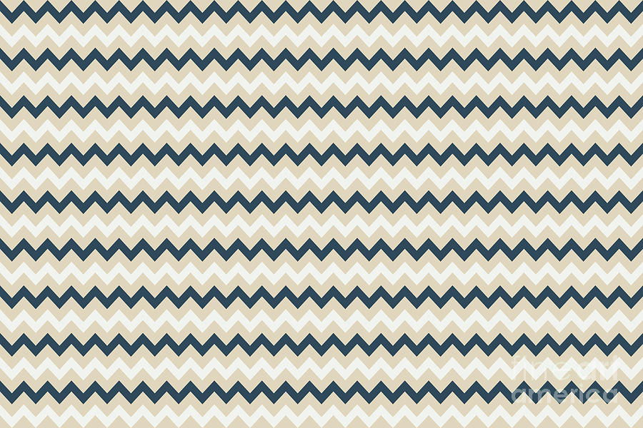 Abstract Digital Art - Blue, Beige, Cream Chevron Pattern Inspired by Chinese Porcelain Accent Colors by PIPA Fine Art - Simply Solid