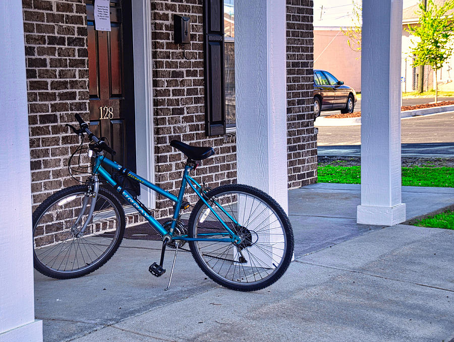 Blue Bike Beside the Door Photograph by Linda Brown