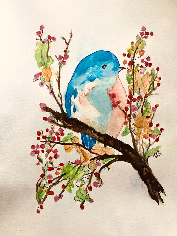 Blue Bird Painting by AHONU Aingeal Rose