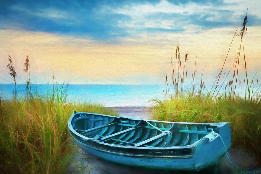 Blue Boat Softly Watercolored Photograph by Debra and Dave Vanderlaan