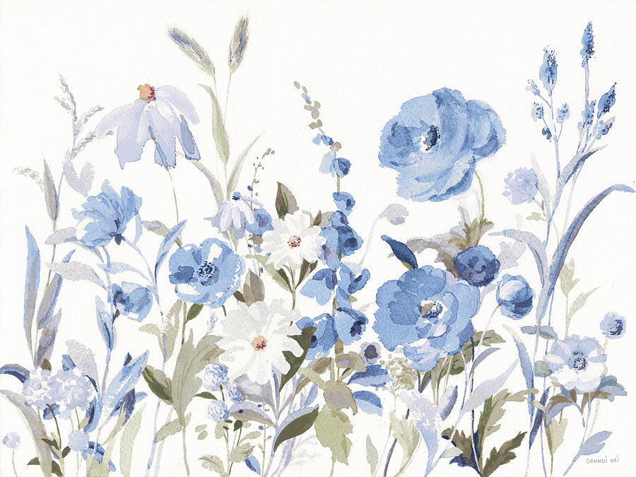 Flower Painting - Blue Boho Wildflowers by Danhui Nai