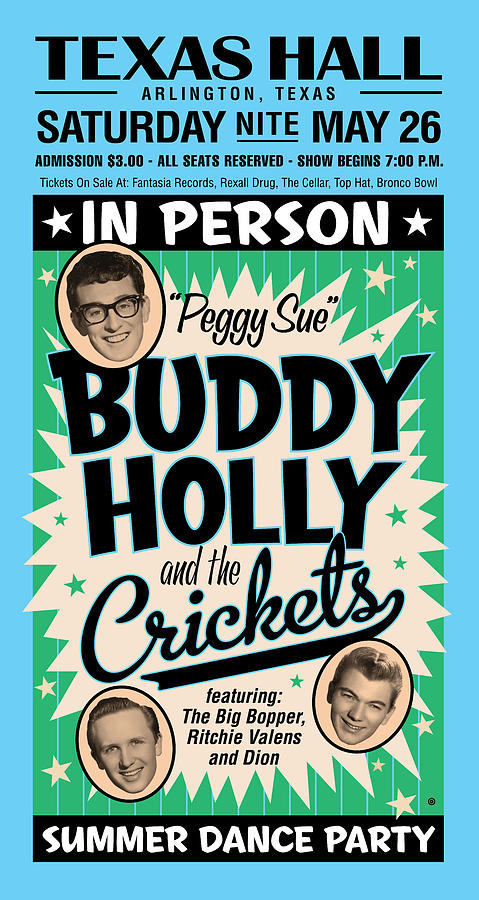 Typography Digital Art - Blue Buddy Holly by Gary Grayson