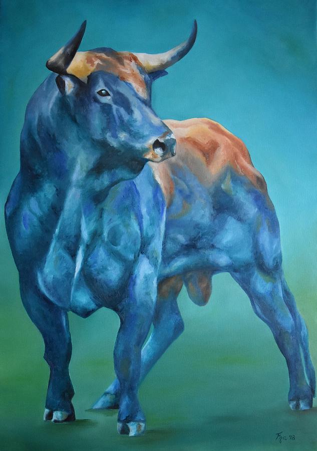 Bull Painting - Blue Bull by Francesca Provetti