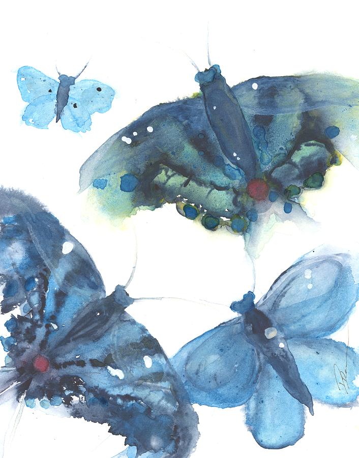 Blue Butterflies Painting by Dawn Derman