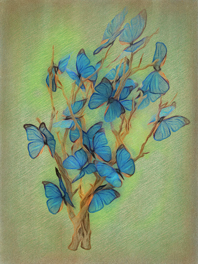 Blue Butterfly Tree Digital Art by Leslie Montgomery