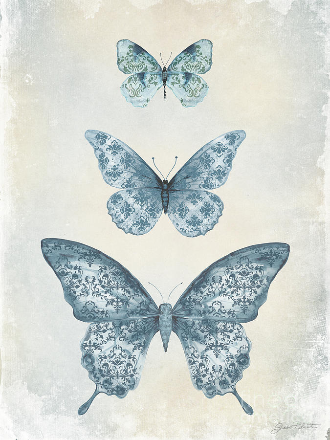 Blue butterfly Trio B Mixed Media by Jean Plout