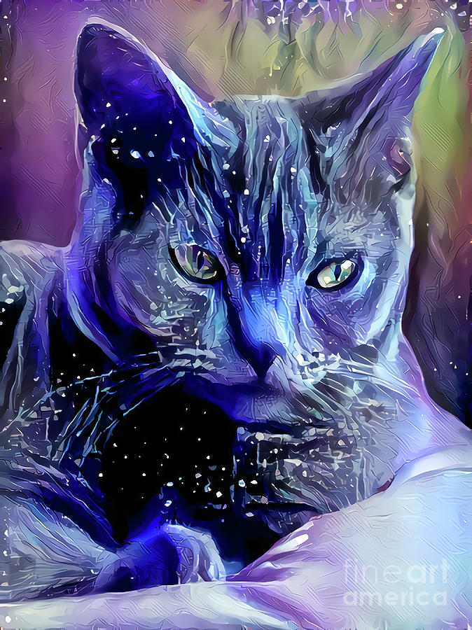 Blue Cat Digital Art by Elisabeth Lucas