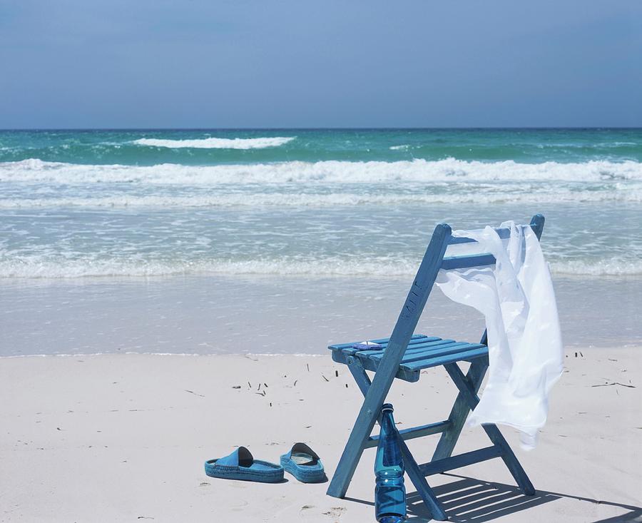 Blue Chair On Beach Photograph by Twins