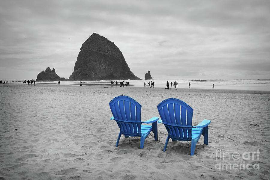 Blue Chairs at Cannon Beach Photograph by Maria Janicki