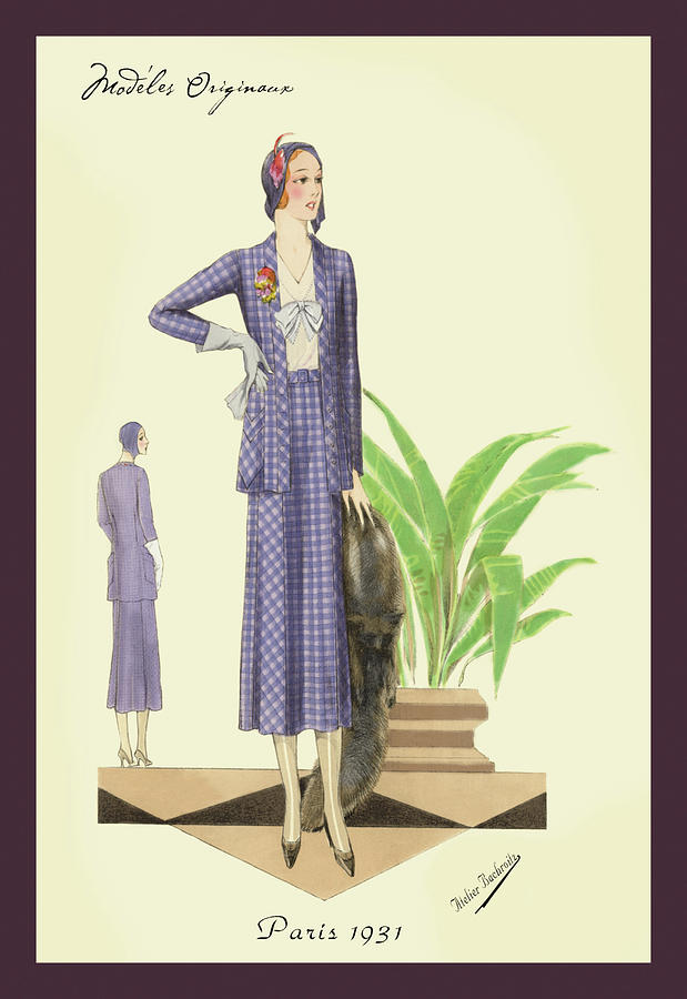Blue Checkered Suit with Stole and Gloves Painting by Atelier Bachroitz
