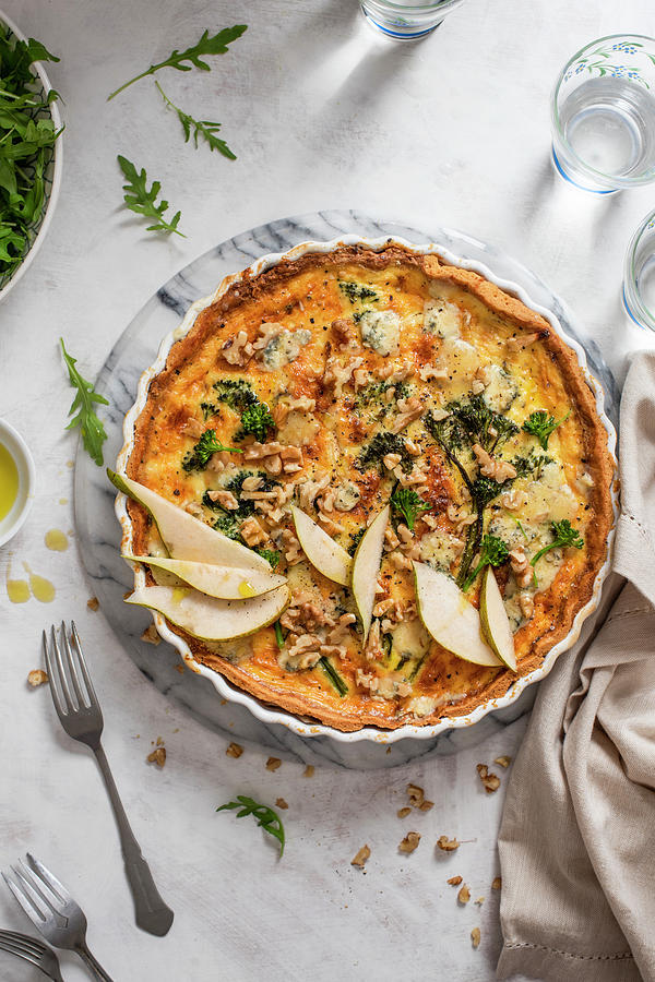 Blue Cheese, Broccoli, Pear And Walnut Quiche Photograph by Magdalena Hendey