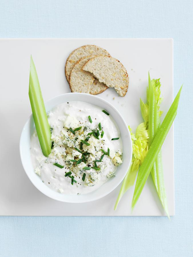 Blue Cheese Dip With Crackers And Celery Photograph by Gareth Morgans