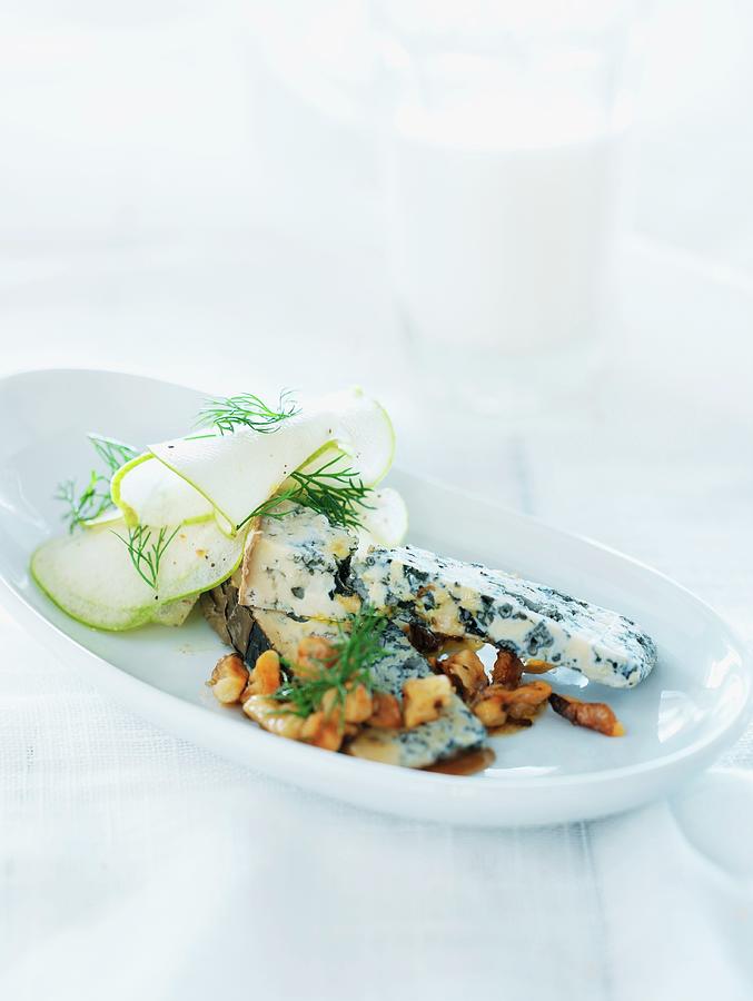 Blue Cheese With Nuts And Honey Sauce Photograph by Martin Dyrlv