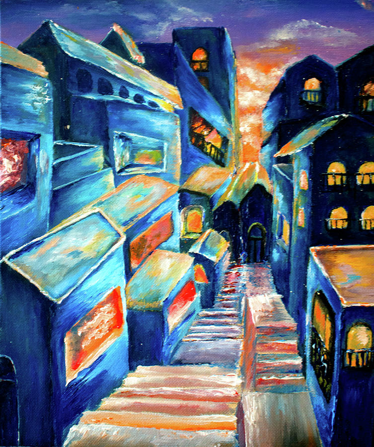 Blue City Painting by Medea Ioseliani