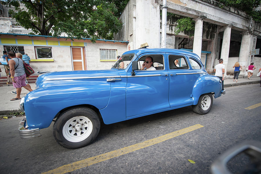 Blue Classic Taxi in Havana Photograph by Mark Duehmig