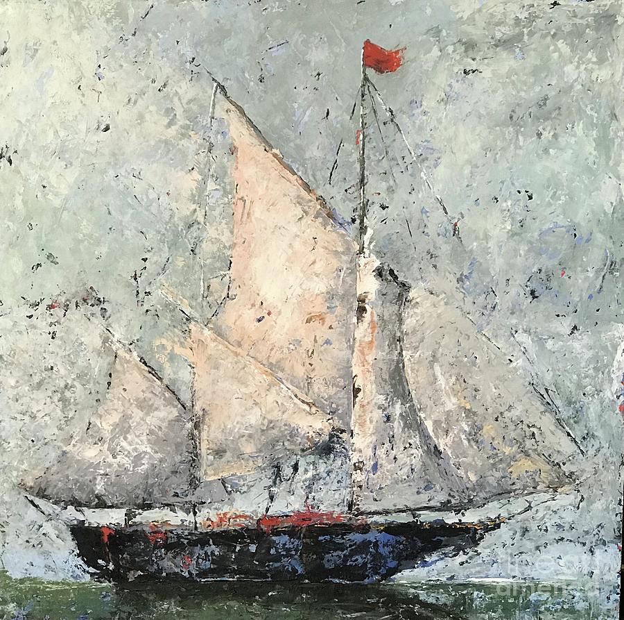 Blue Clipper on Emerald Sea Painting by Patricia Caldwell
