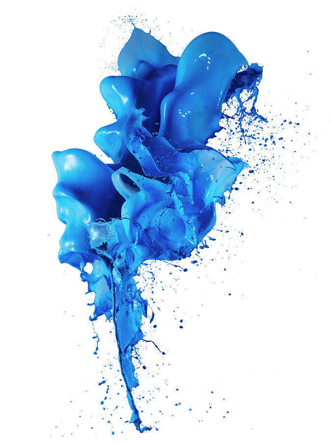 Blue Color Paint Splash White Background Photograph by Biwa Studio
